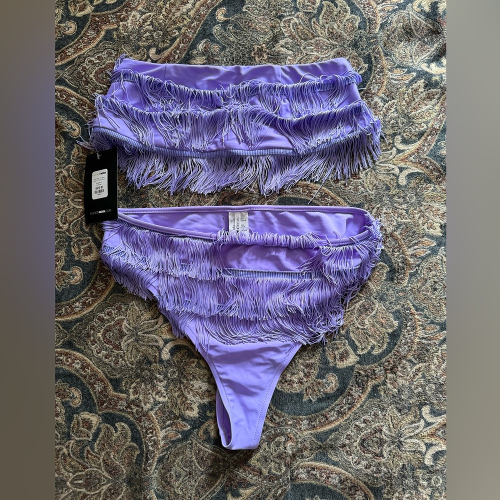 New Fashion Nova Fringe Tube Top Bikini Size M